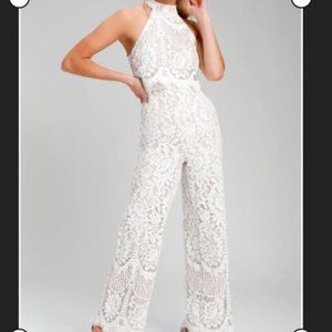 Lulu's Britney White Lace Halter Jumpsuit